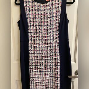 Vilagallo Navy Sheath Dress with Multicolor Tweed Front